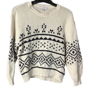 Women's S Cream and Black Joie Talina Fair Isle Sweater Crop Sleeve 100% Cotton
